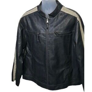 Arizona Jean Co Mens XL Faux Leather Zip Quilted Moto Bomber Racer Stripes